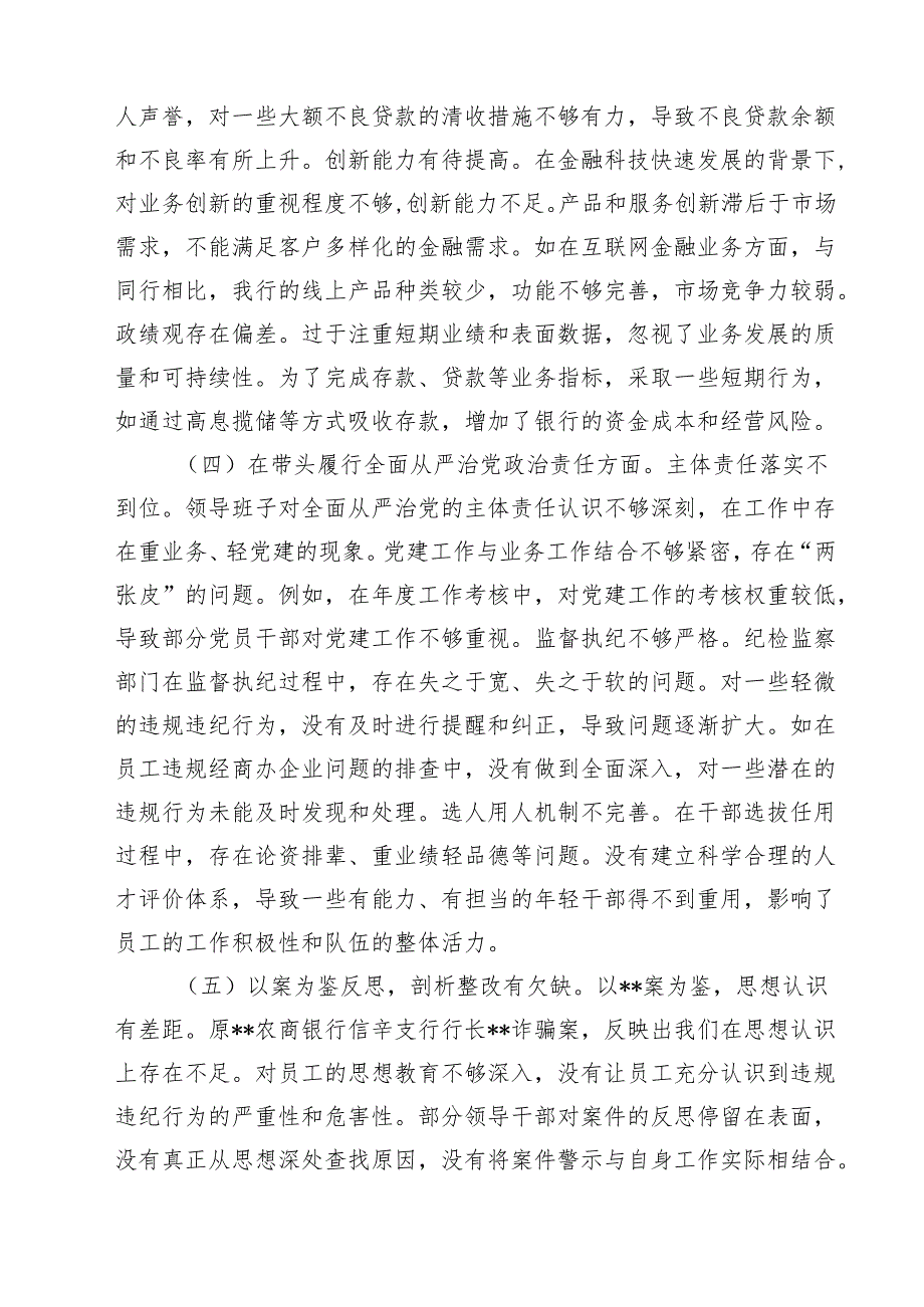 五篇农商银行2025民主生活会领导班子对照检视发言材料范文.docx_第3页
