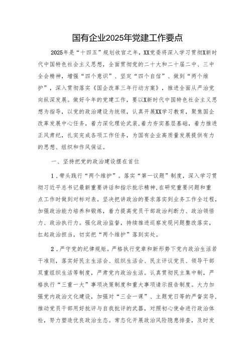 国企公司2025年党建工作要点（计划）.docx