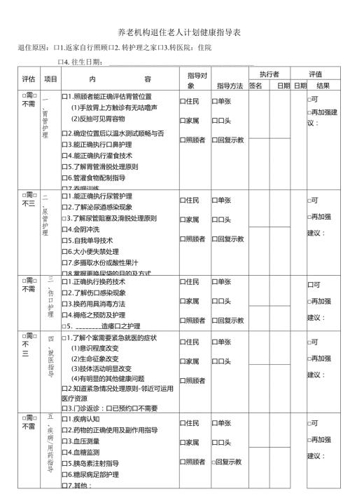 养老机构退住老人计划健康指导表115.docx