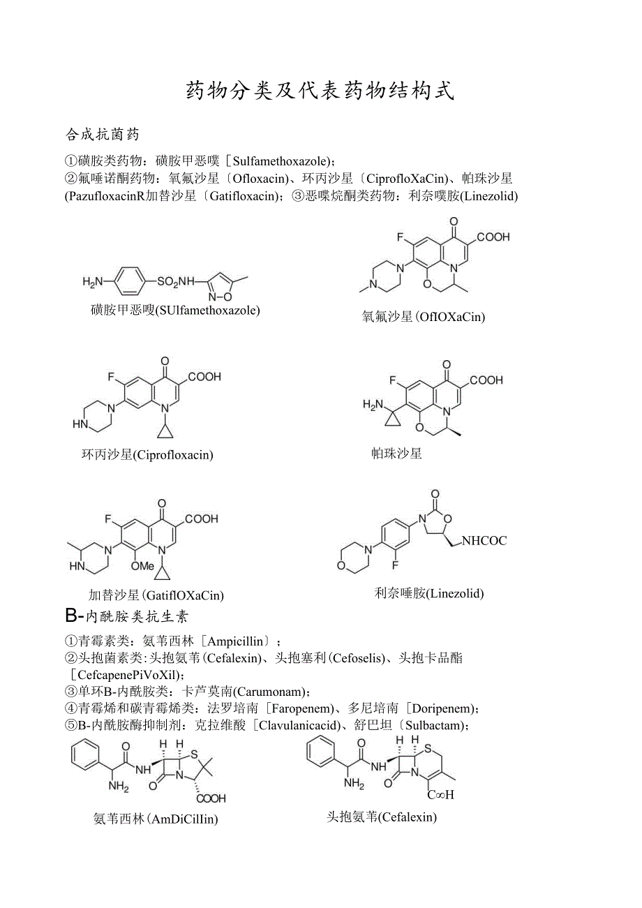 药物分类及代表药物结构式.docx_第1页