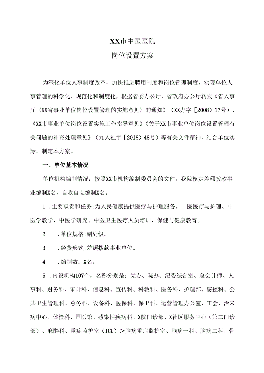 XX市中医医院岗位设置方案（2025年）.docx_第1页