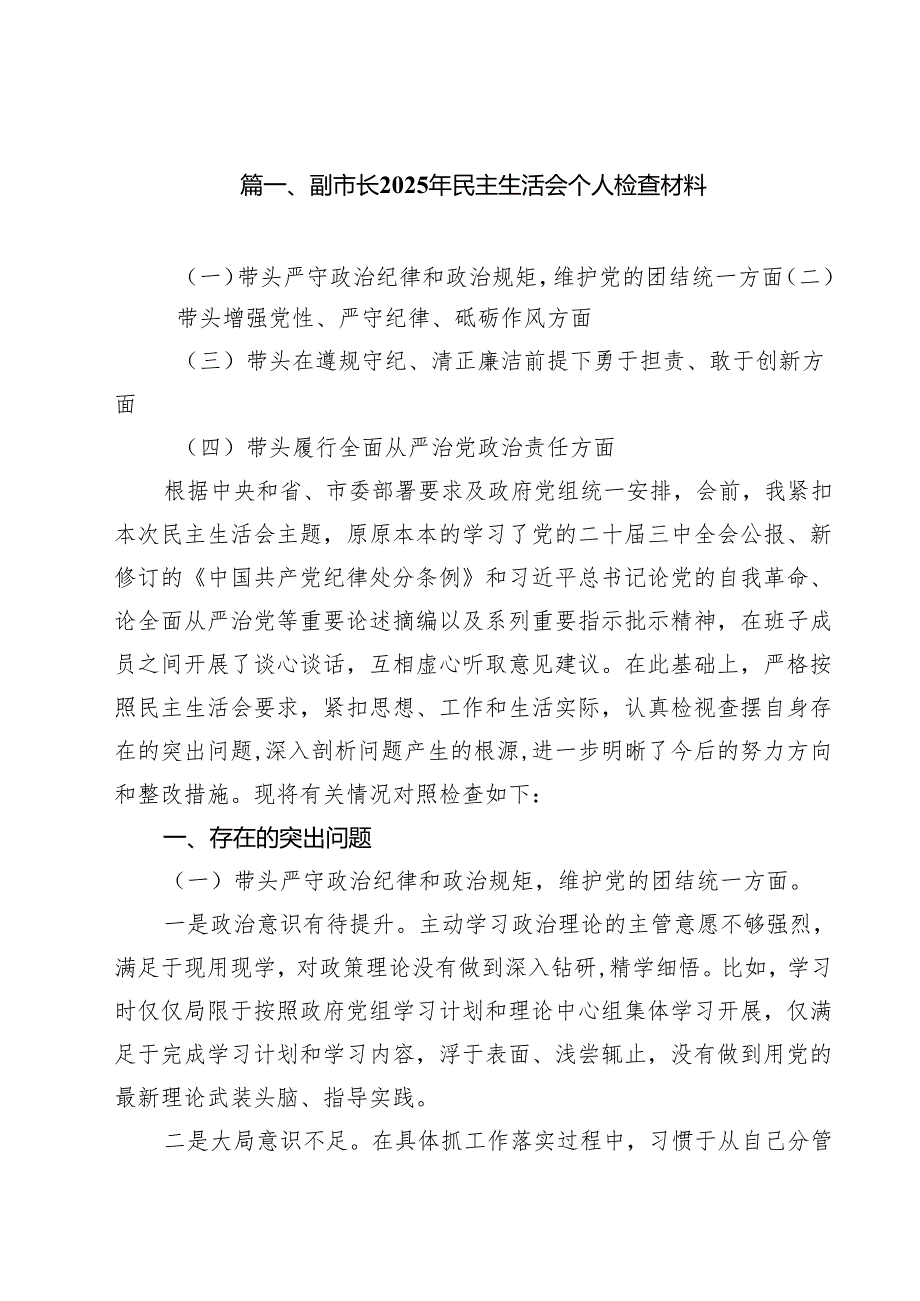 副市长2025年民主生活会个人检查材料（共15篇）.docx_第2页