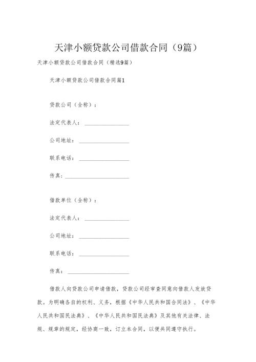 天津小额贷款公司借款合同（9篇）.docx