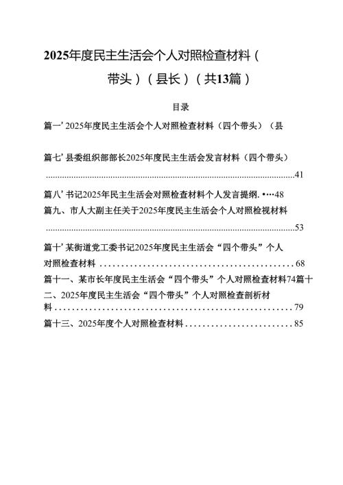 2025民主生活会个人对照检查材料（四个带头）（县长）13篇（详细版）.docx