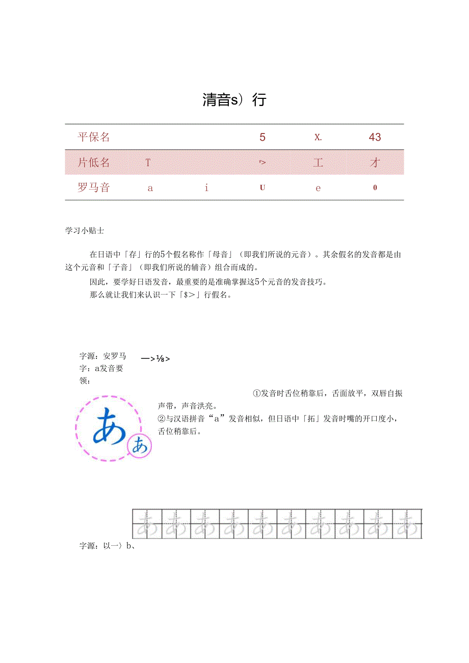 《基础日语》1. 清音あ行云教材文本.docx_第1页
