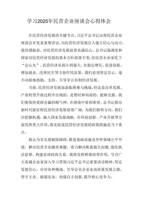 民营企业2025年学习《民营企业座谈会》个人心得体会 汇编5份.docx