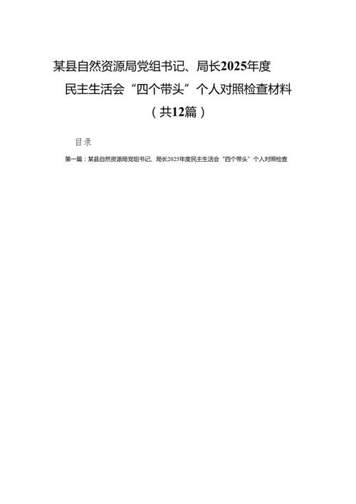 某县自然资源局党组书记、局长2025民主生活会“四个带头”个人对照检查材料(12篇).docx