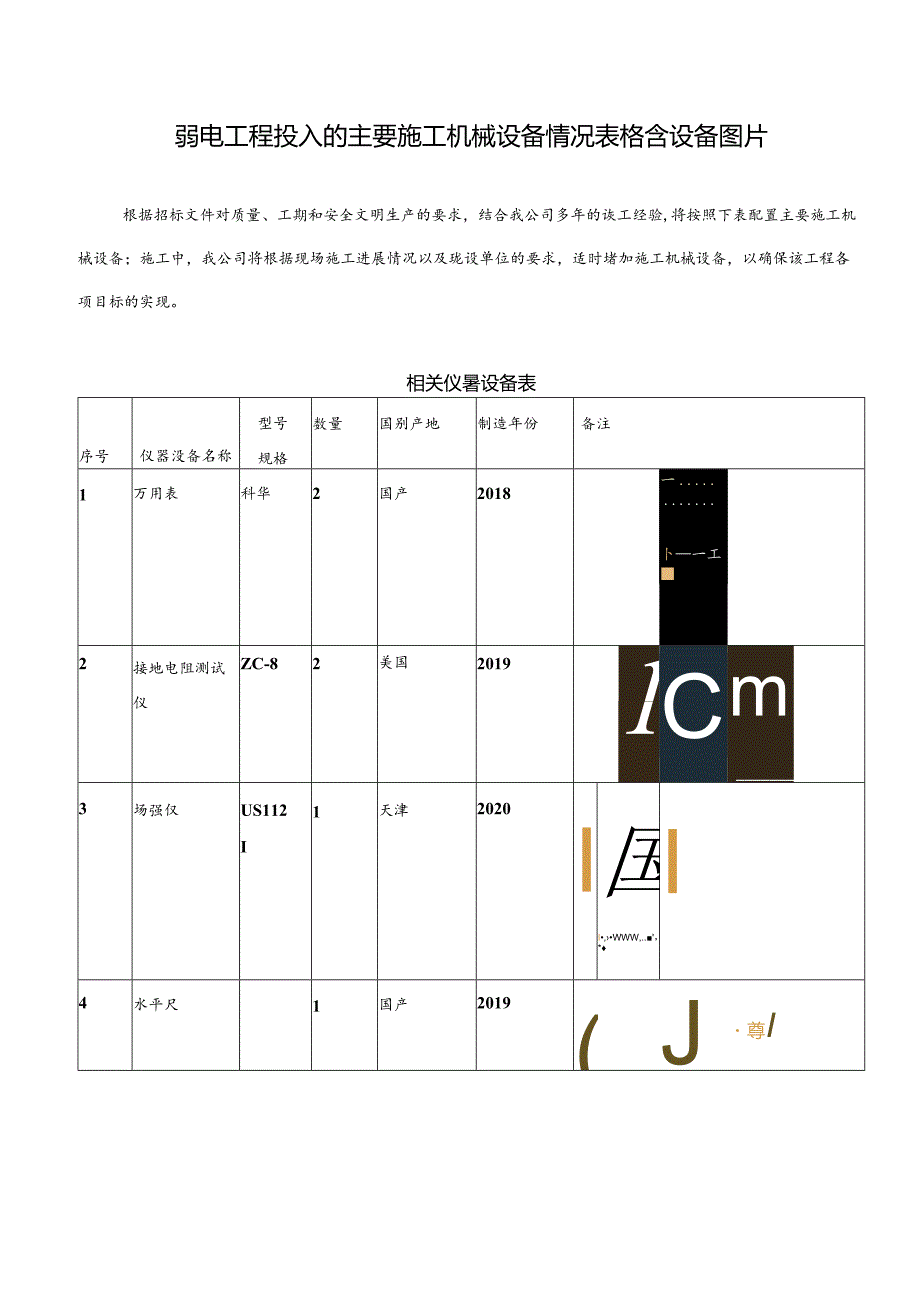 弱电工程投入的主要施工机械设备情况表格含设备图片.docx_第1页