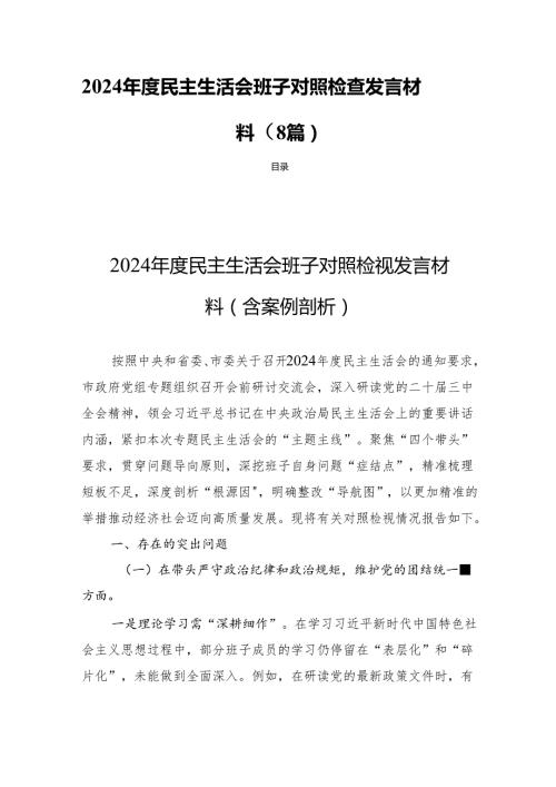 2024民主生活班子检查发言（8篇）.docx