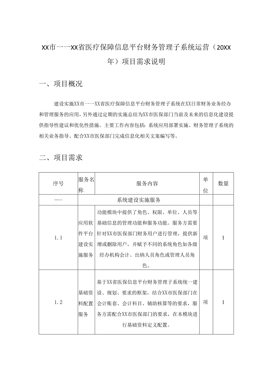XX市——XX省医疗保障信息平台财务管理子系统运营（20XX年）项目需求说明.docx_第1页