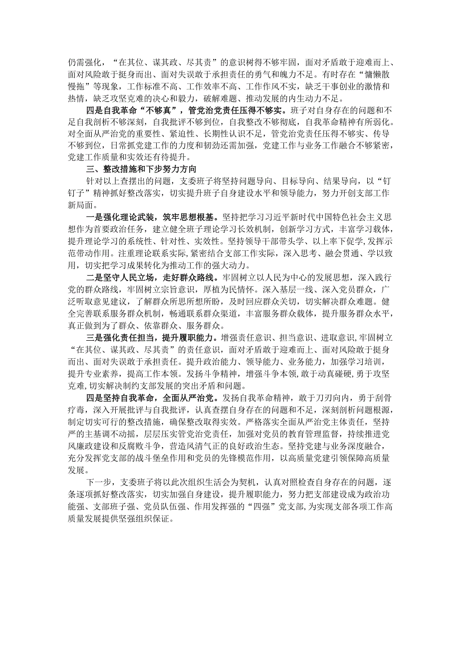 支部委员会班子2025年组织生活会对照检查（发言）材料.docx_第3页