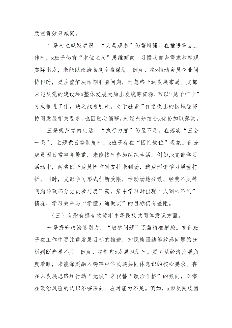 2024组织生活会支部班子对照检查材料（四个带头+铸牢中华民族共同体意识方面）.docx_第3页