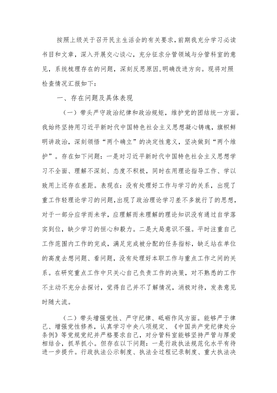 2024民主生活领导干部检查材料（四个带头+反面典型案例）范文两篇.docx_第1页
