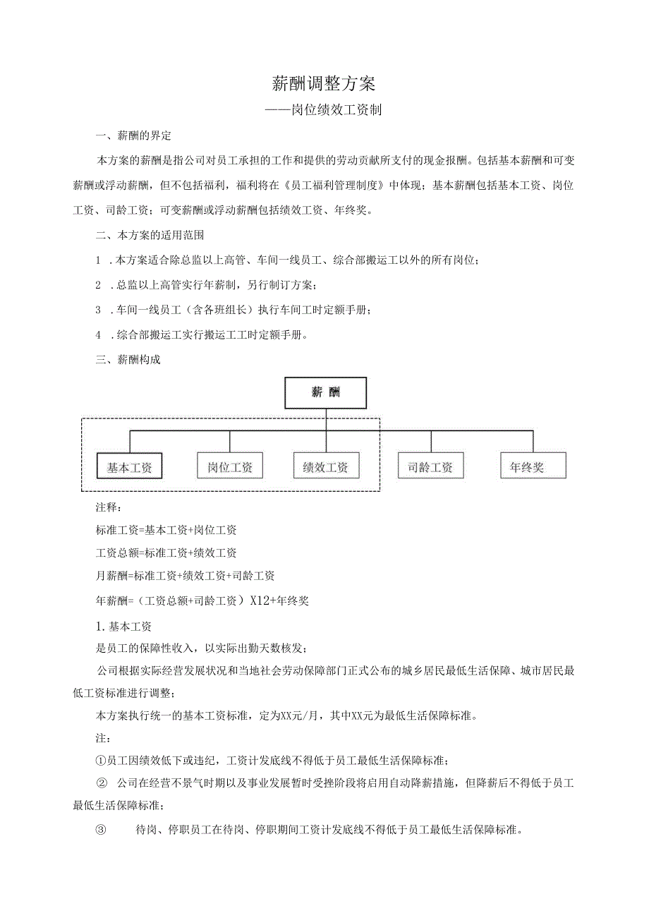 公司薪酬调整方案（岗位绩效工资制）.docx_第1页