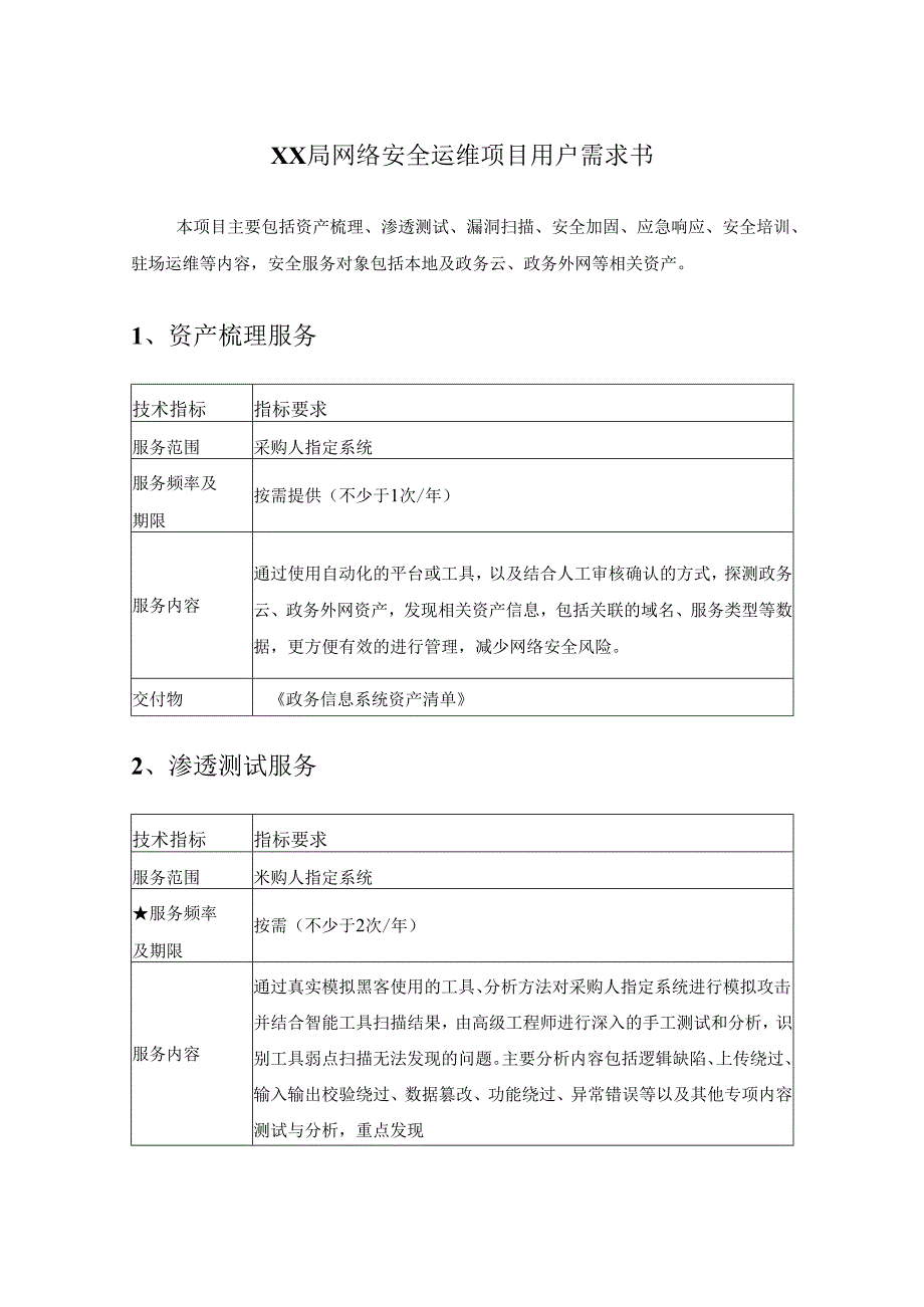 XX局网络安全运维项目用户需求书.docx_第1页