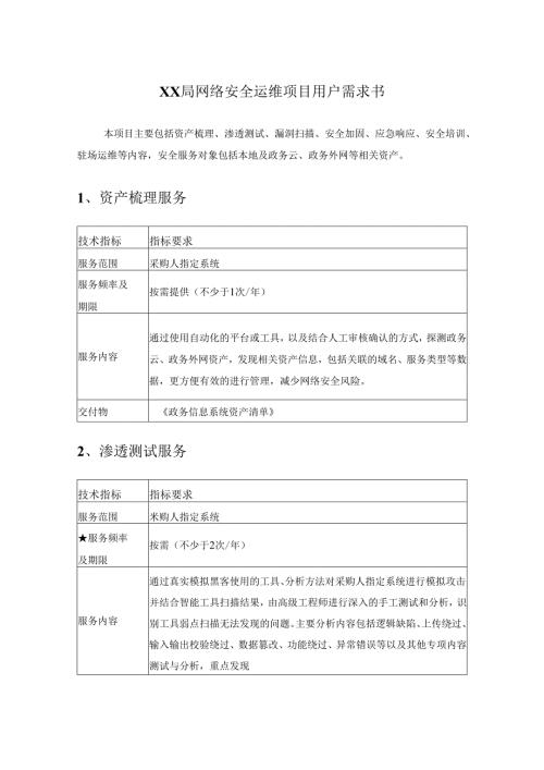 XX局网络安全运维项目用户需求书.docx