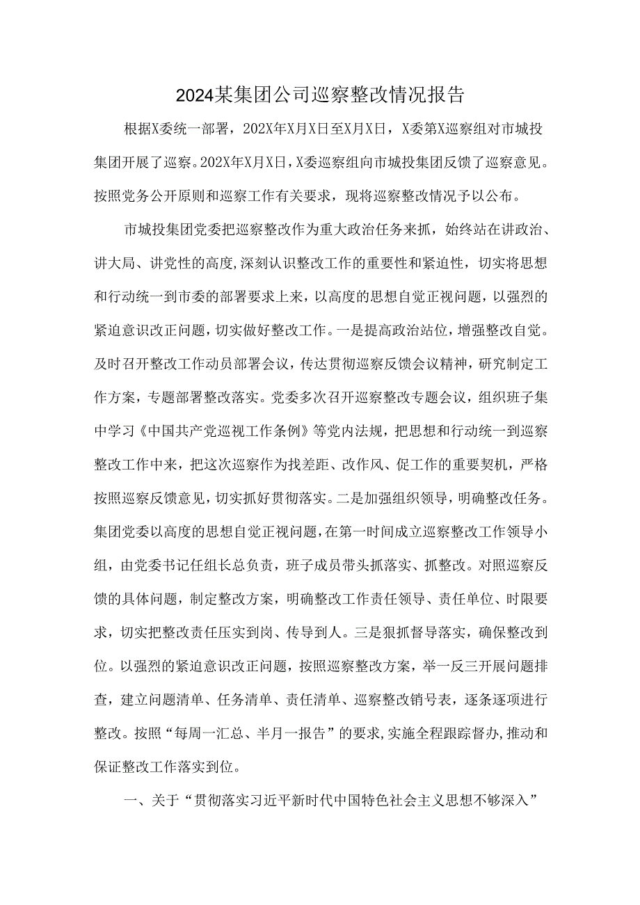 2024某集团公司巡察整改情况报告.docx_第1页