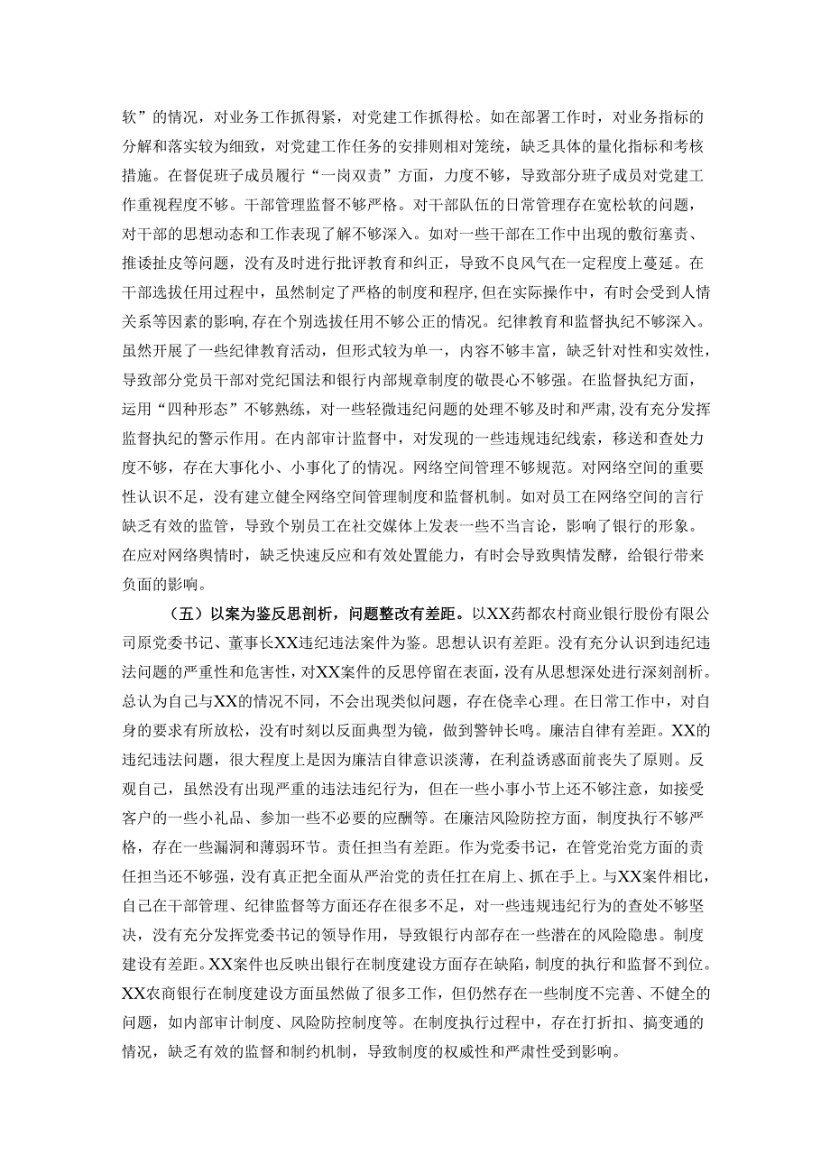 银行党委书记2024民主生活会个人对照检视发言材料.docx_第3页
