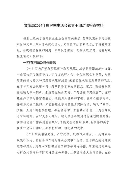 文旅局20242025民主生活会领导干部对照检查材料.docx