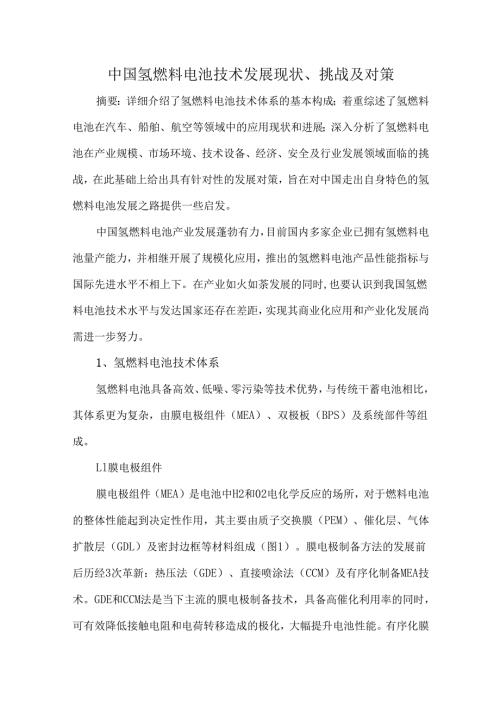 中国氢燃料电池技术发展现状、挑战及对策.docx