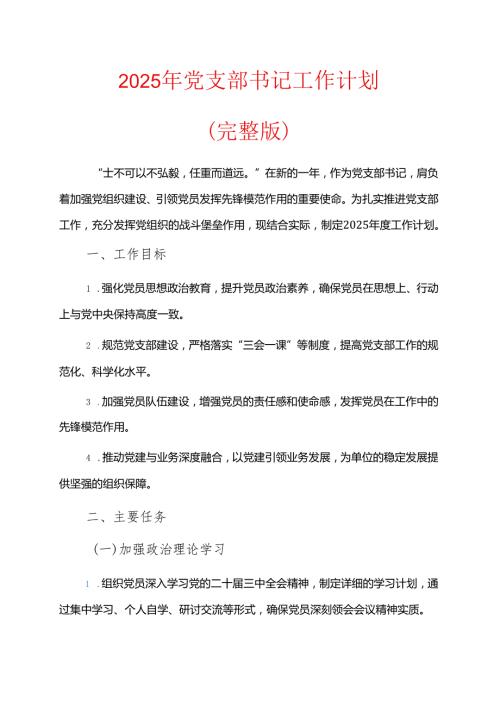 2025年党支部书记工作计划(完整版).docx