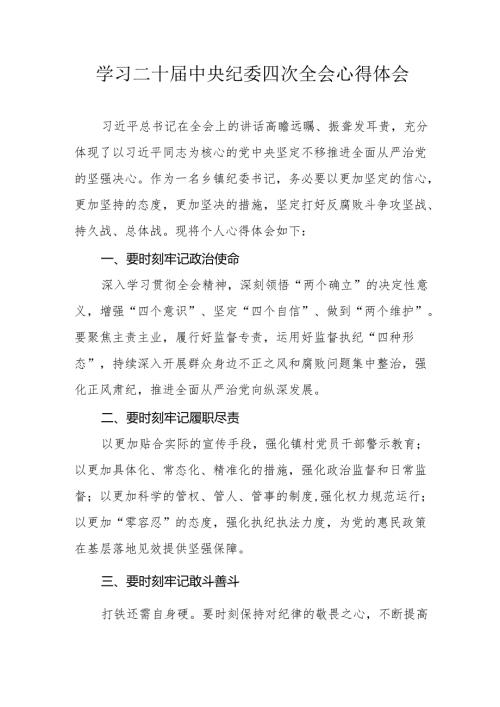 学习二十中央纪委四次全会心得体会 （汇编17份）.docx