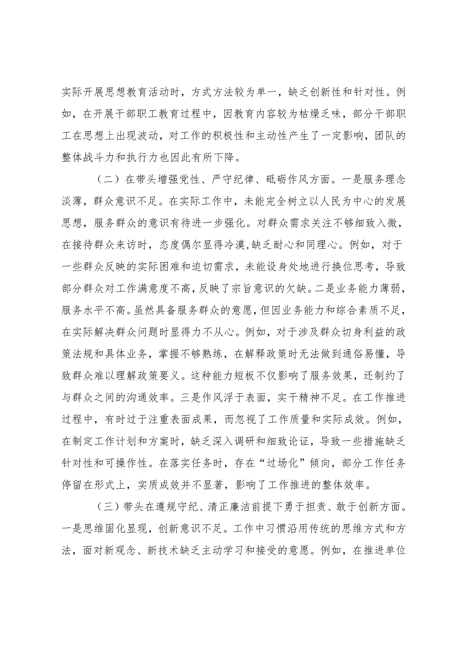 20242025党员干部民主生活会个人对照检查材料（四个带头六个方面含反面典型案例剖析情况）.docx_第2页