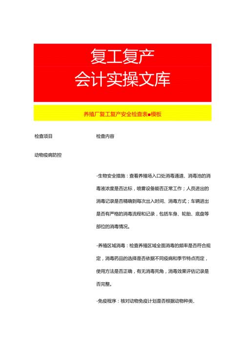 养殖厂复工复产安全检查表模板.docx