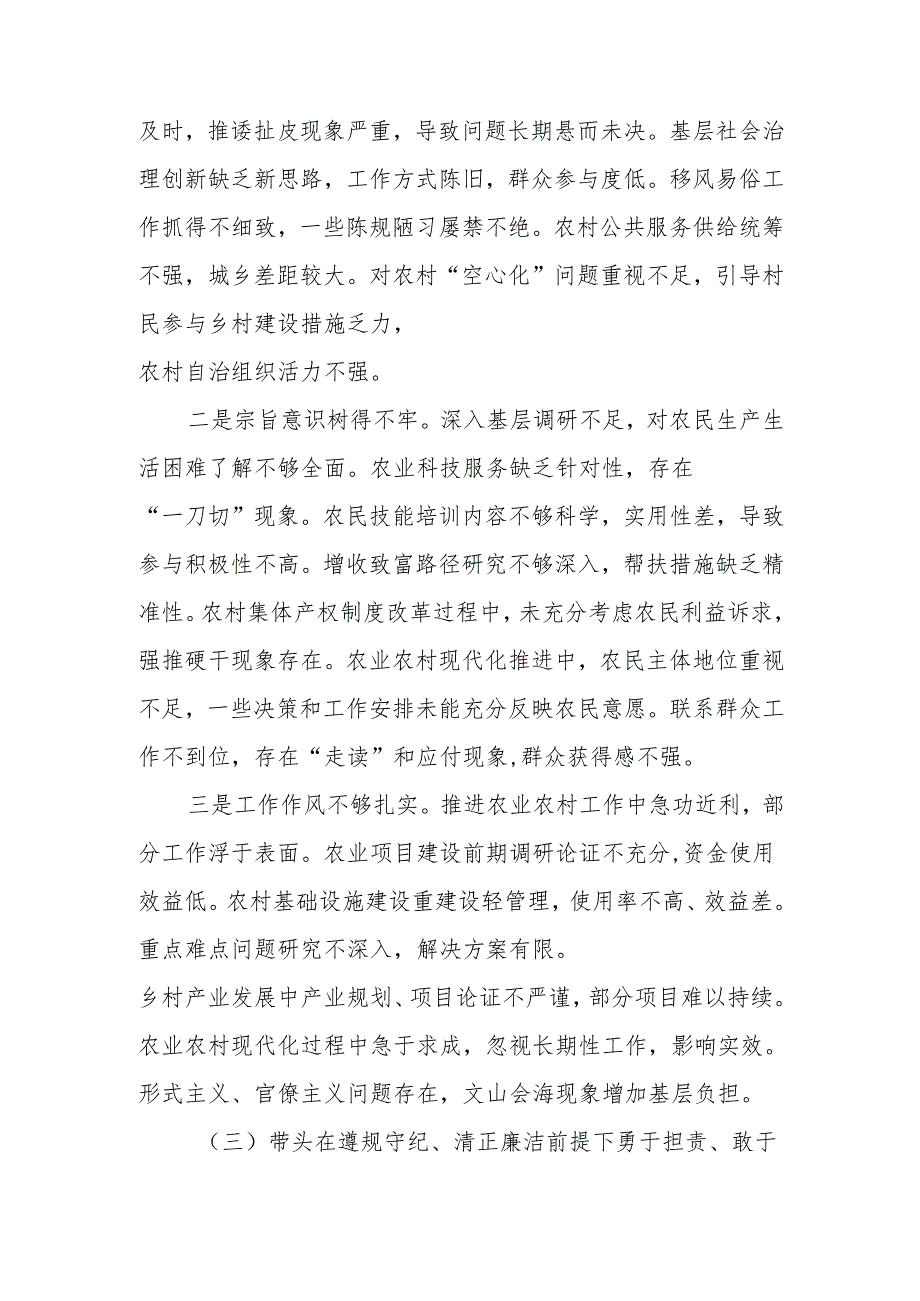 最新乡长2024民主生活个四个带头检查材料Word文档.docx_第3页