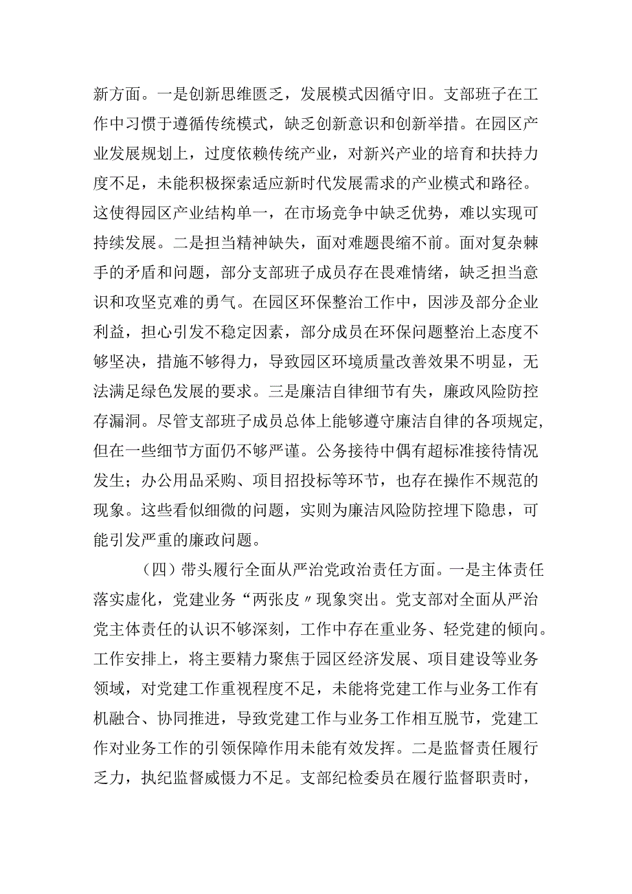 市工业园区20242025党支部支部班子组织生活会对照检查材料（四个带头）.docx_第3页
