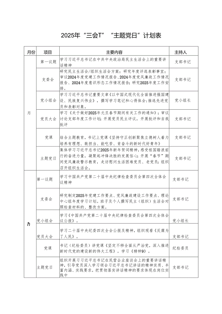 2025年党支部主题党日全年三会一课计划表.docx_第1页