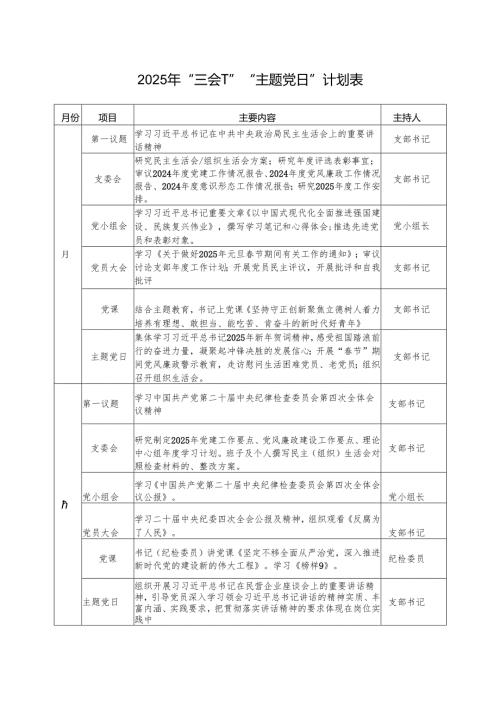 2025年党支部主题党日全年三会一课计划表.docx