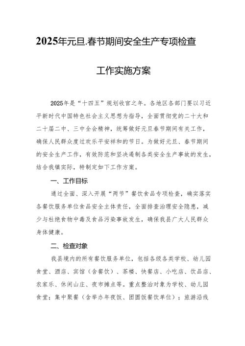2025年《元旦、节期间安全生产专项检查》工作实施方案 （3份）.docx