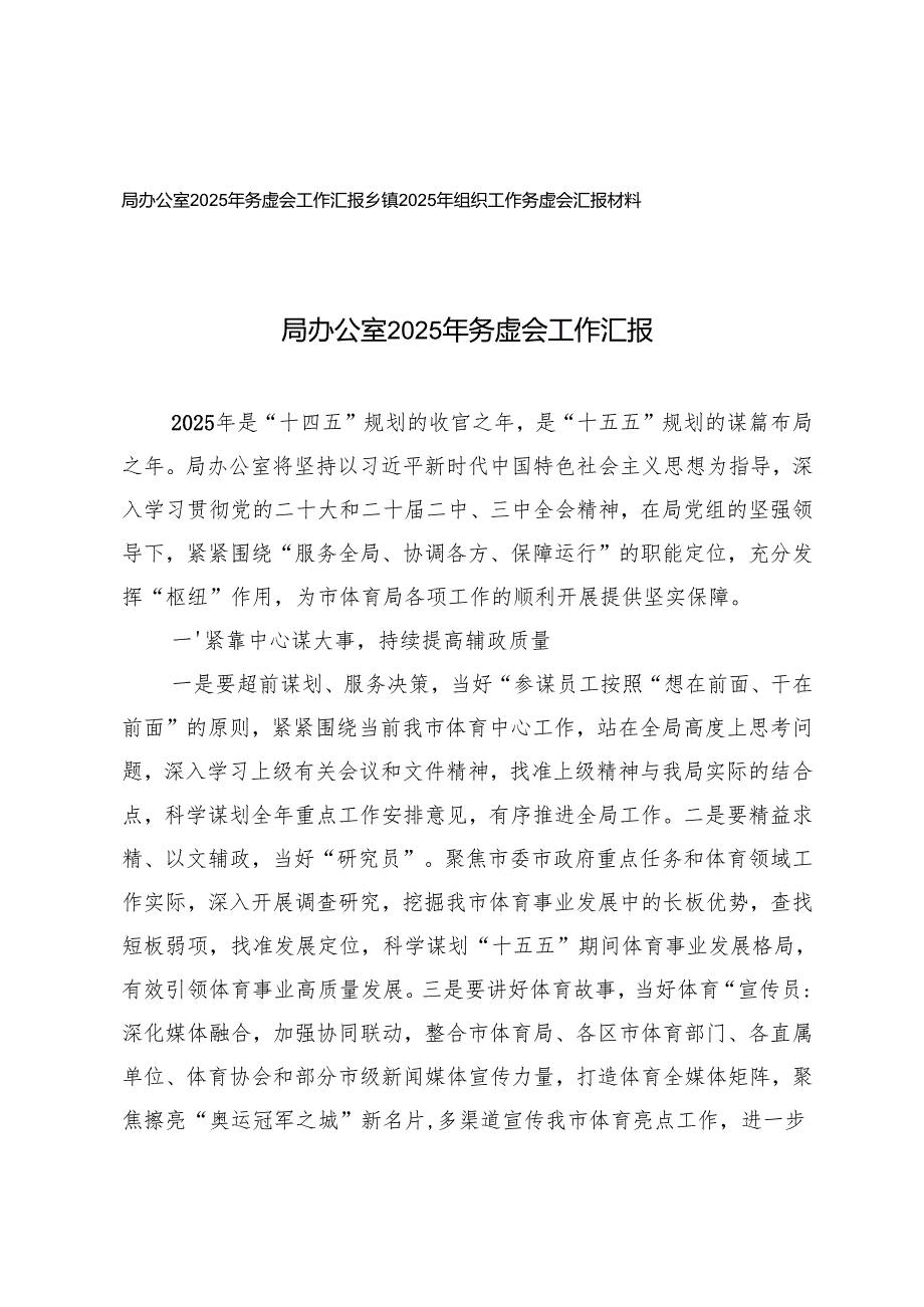 局办公室2025年务虚会工作汇报+乡镇2025年组织工作务虚会汇报材料.docx_第1页