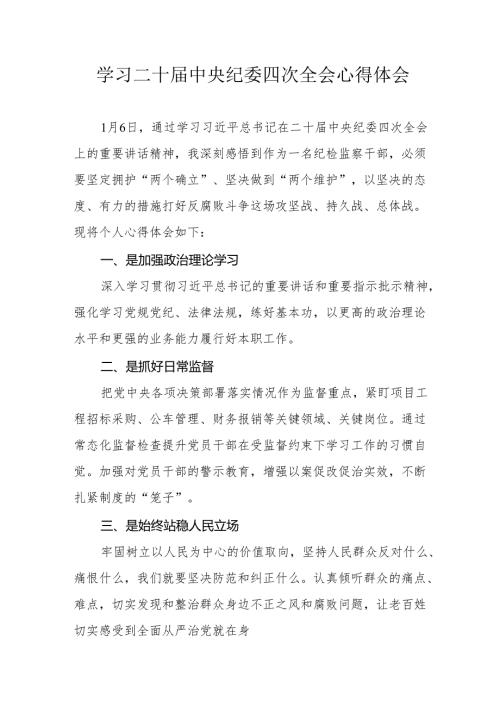 学习《二十中央纪委四次全会》个人心得体会.docx