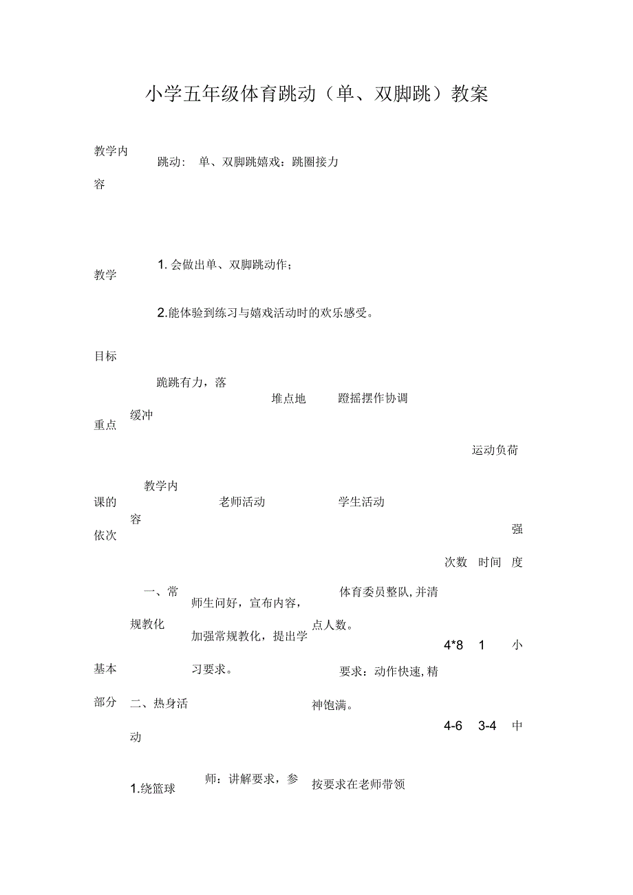 小学五年级体育跳跃教案.docx_第1页