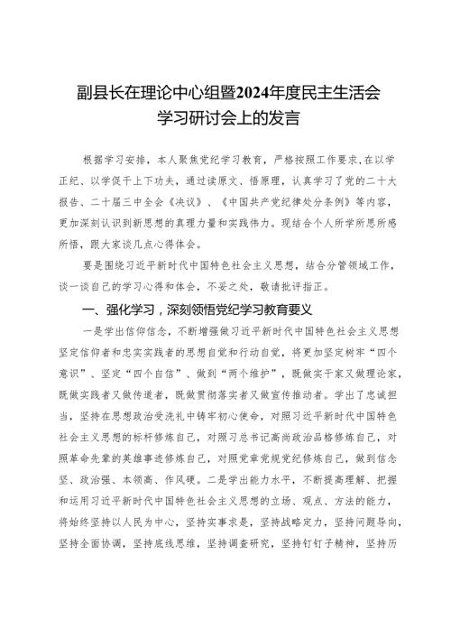 副县长在理论中心组暨2024民主生活会学习研讨会上的发言.docx