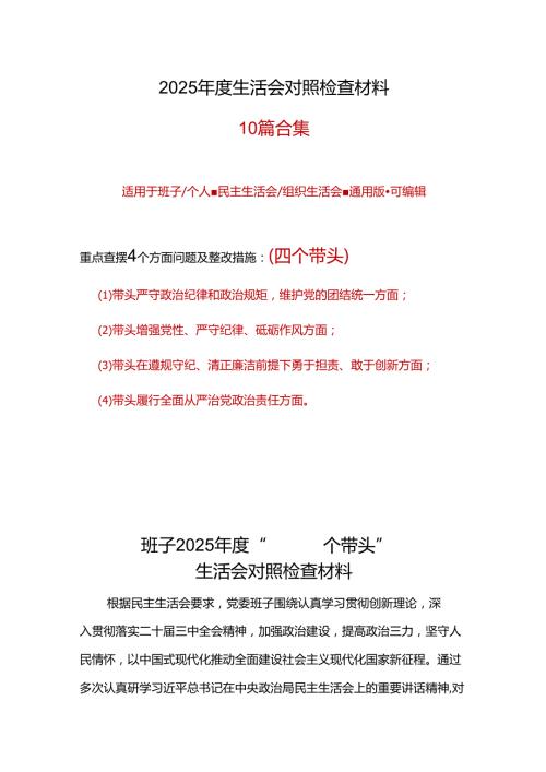 党员2025民主生活会（四个带头）对照检材剖析材料10个精选.docx