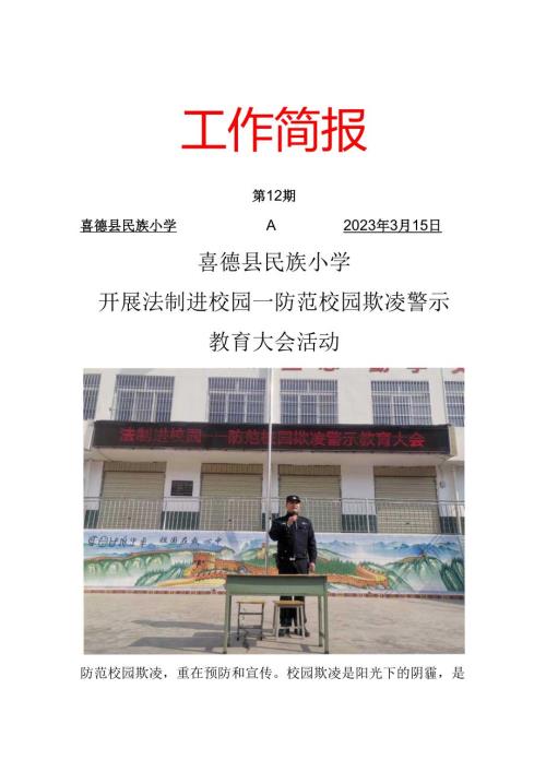 喜德县民族小学开展法制进校园防范校园欺凌警示教育大会活动.docx