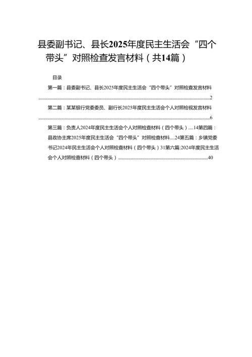 县委副书记、县长2025民主生活会“四个带头”对照检查发言材料14篇.docx