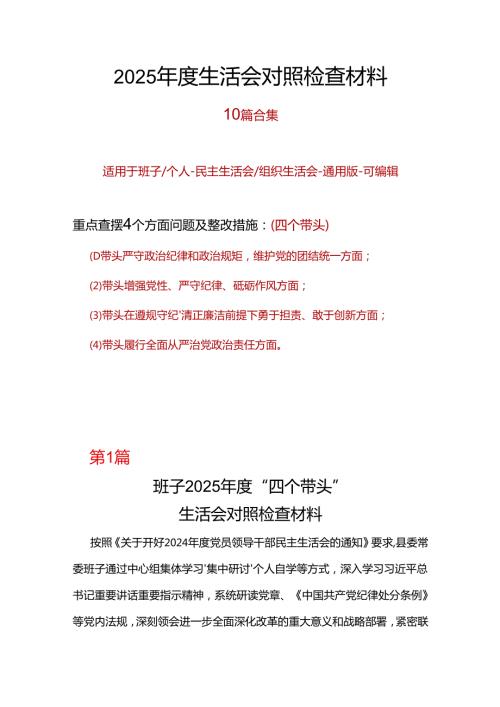 某央企2025年民主生活会四个带头个人对照检查整改清单.docx