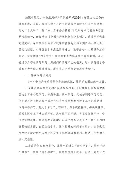 2024民主班子成员生活个人检查材料（“四个带头”）范文两篇.docx