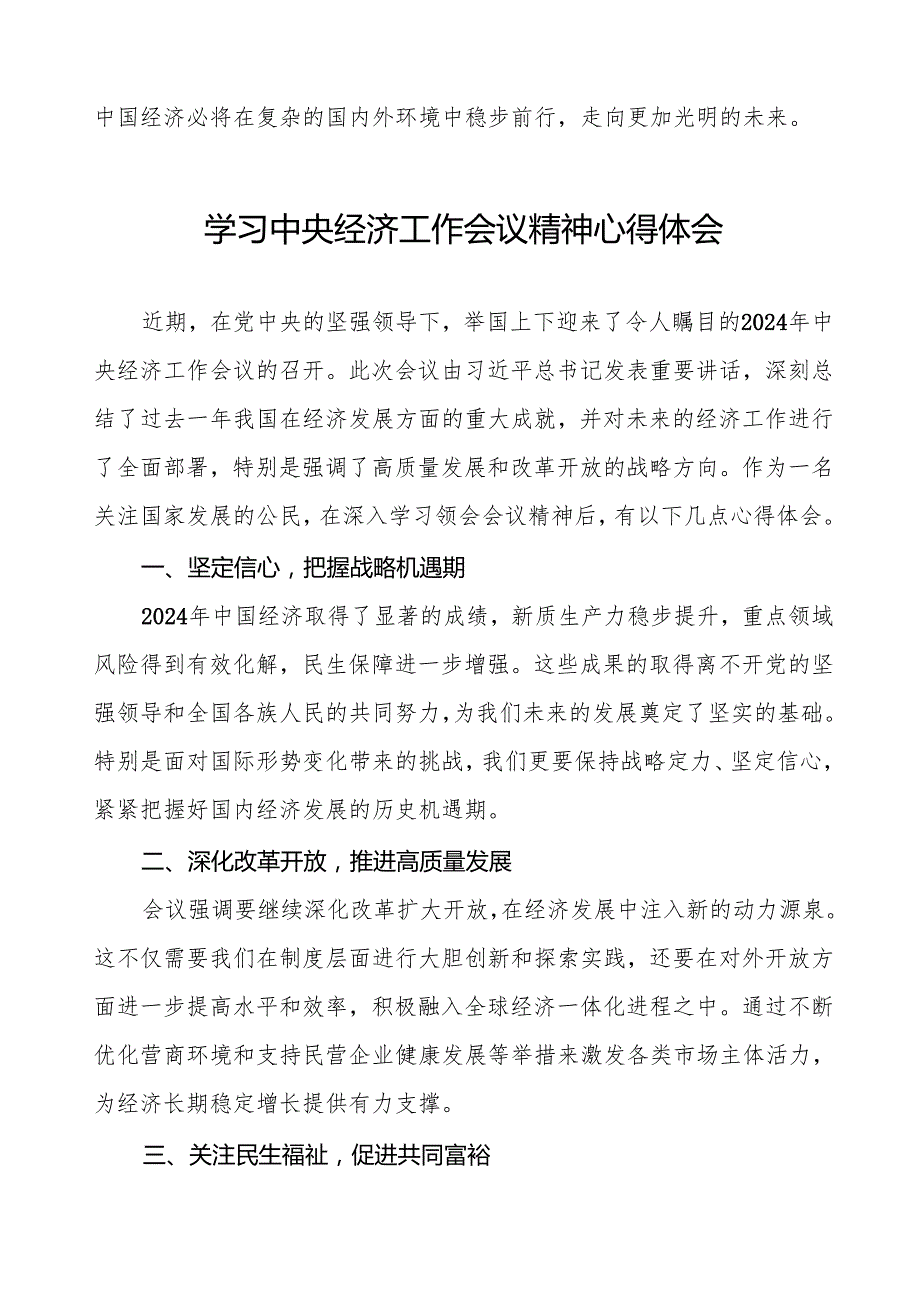 九篇2024年学习贯彻中央经济工作会议精神心得体会发言稿.docx_第3页