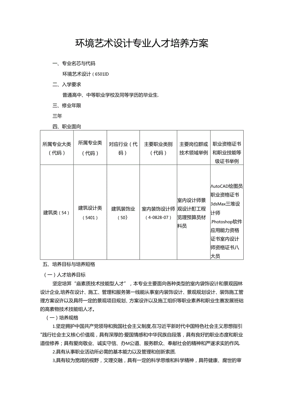 职业技术学校环境艺术设计专业人才培养方案.docx_第1页
