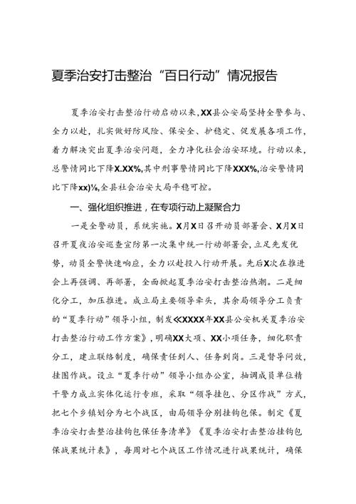 县公安局全力推进2024年夏季治安打击整治行动总结报告十八篇.docx