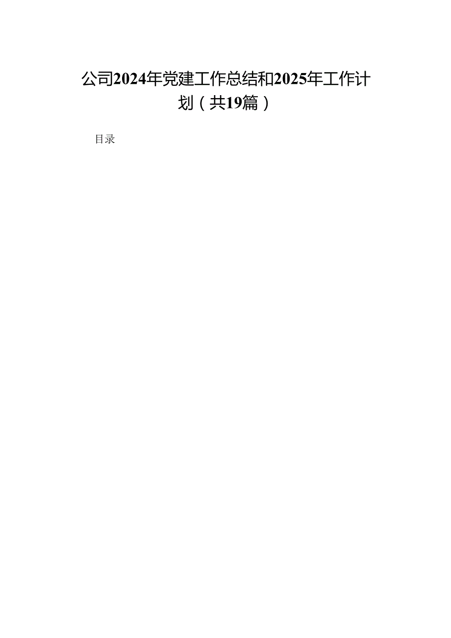 公司2024年党建工作总结和2025年工作计划(19篇).docx_第1页