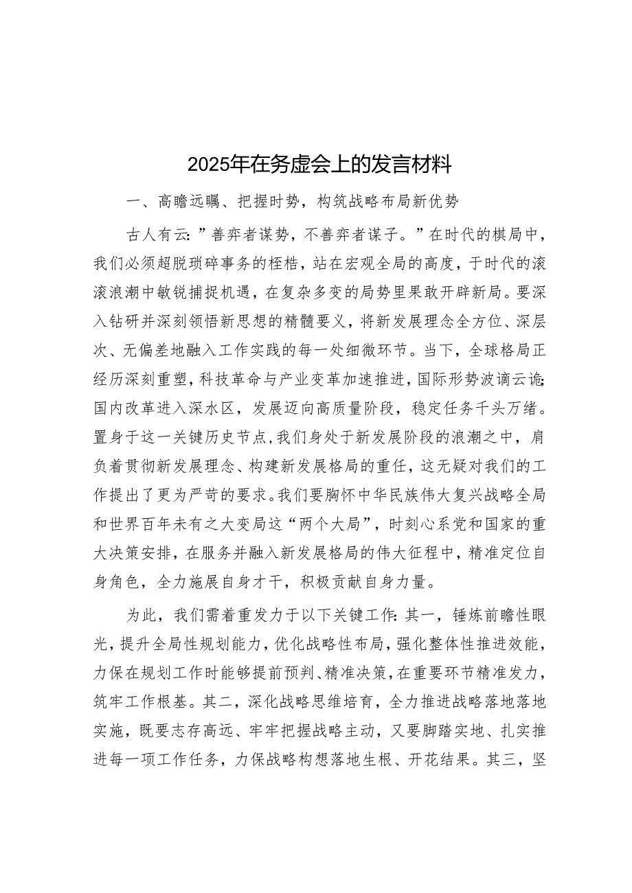 2025年在务虚会上的发言材料.docx_第1页