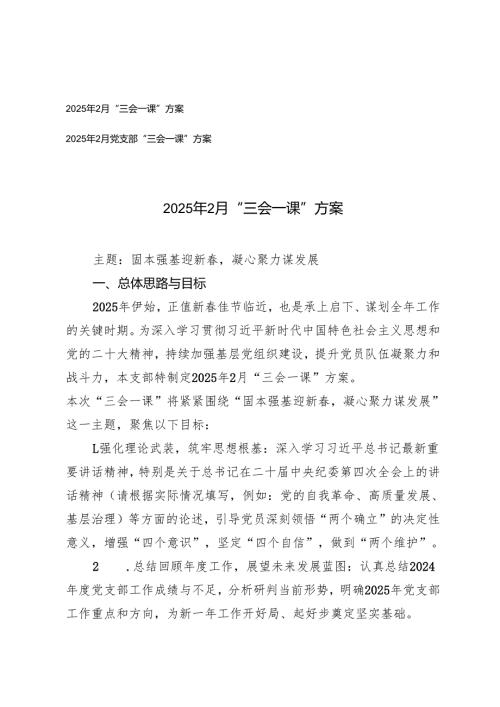 2篇 2025年2月党支部“三会一课”方案.docx