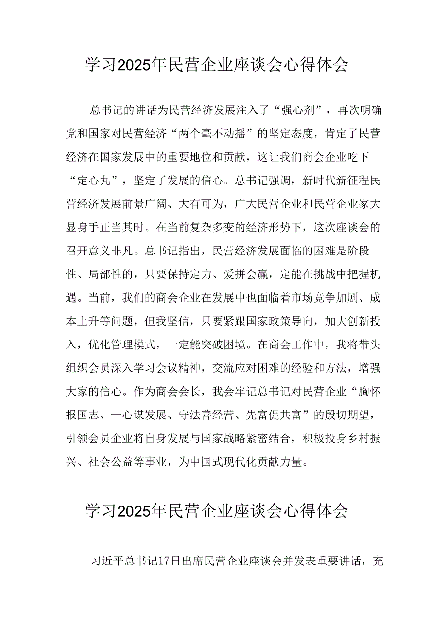 民营企业2025年学习民营企业座谈会个人心得体会 （合计6份）.docx_第1页