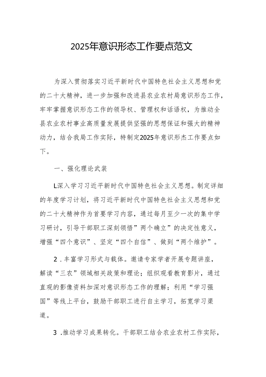 2025年意识形态工作要点范文.docx_第1页